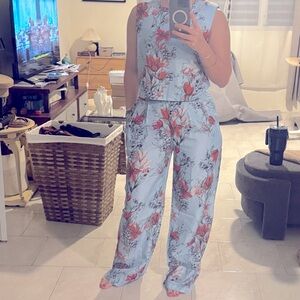 🆕 Without Tag RIVIR Floral Sleeveless Pant & Tunic Set - Blue and Red